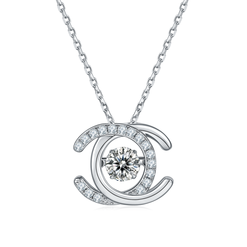 Dynamic dual C S925 silver plated platinum moissanite necklace 50 points D-grade